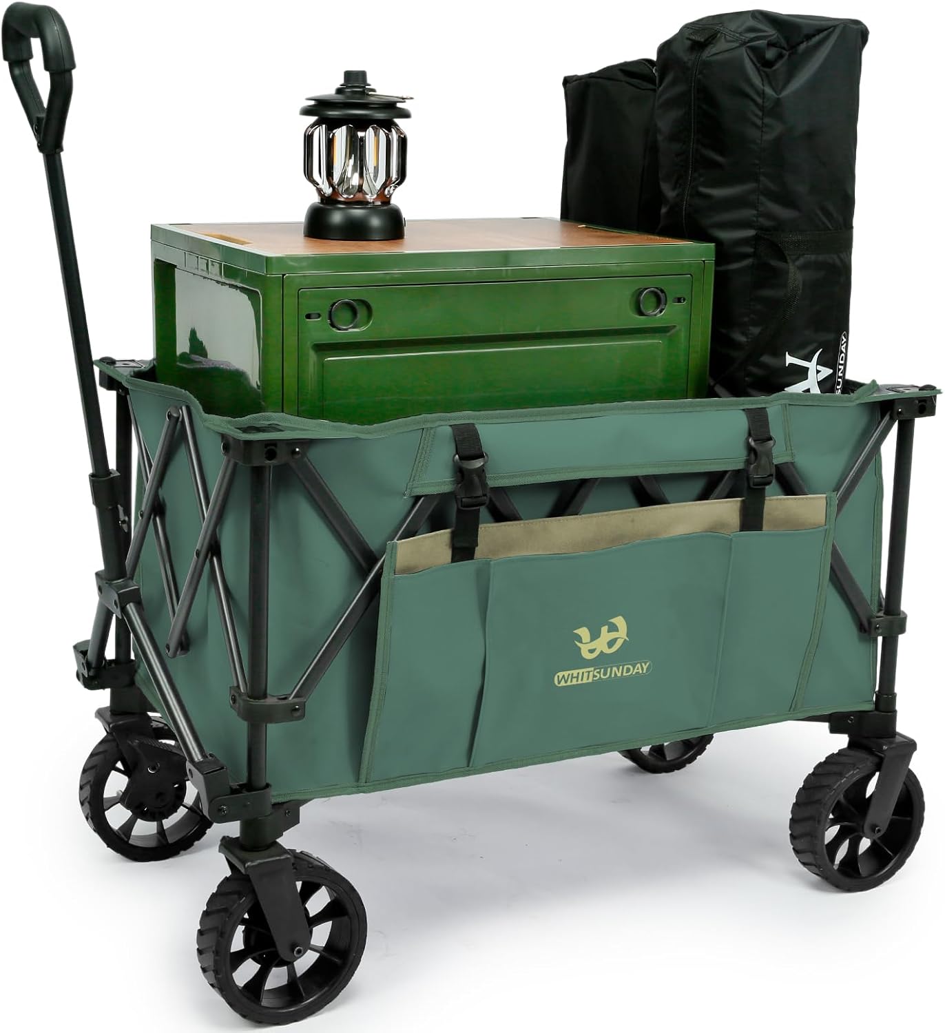 Whitsunday Folding Collapsible Utility Camping Park Wagon Cart - Heavy Duty, Outdoor Park \u0026 Beach Wagon - Green